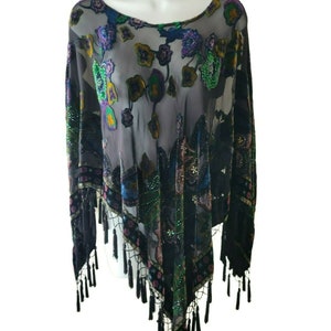 Black Green and Teal Blue Vintage Velvet ArtDeco Stevie Nick&#39;s Boho Poncho