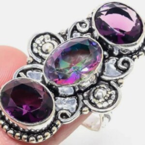 Mystic Topaz ArtDeco Mucha Bohemian Tribal BellyDance Silver Ring