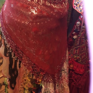 Burgundy Egyptian Assuit Beaded Bohemian Tribal Hip Scarf Belt
