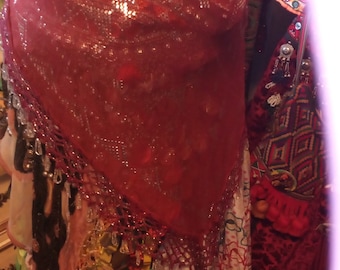 Burgund Ägyptischer Assuit Perlen Boho Tribal Hüftschal Gürtel