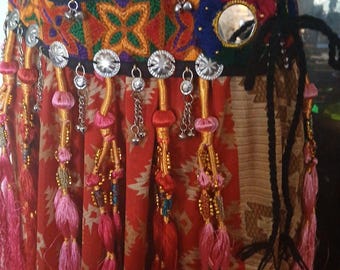 Ceinture Kuchi vintage Boho DeLuxe Tribal BellyDance Gypsy en soie à pompons