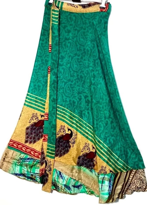 MultiColored ArtDeco Bohemian Silk Wrap Skirt