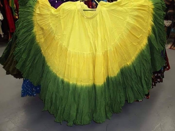 EMERALD Green Yellow DipDyed Vintage Silk ArtDeco Mucha ATS 25 Yard Skirt  36