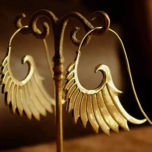 Small Medium Sized Golden Feather Angel Wings ATS Tribal BellyDance Unique Earrings