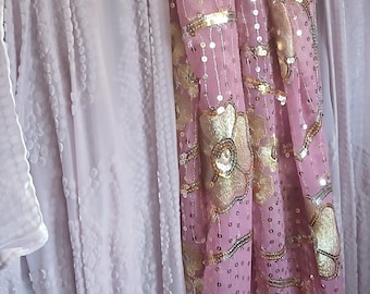 VINTAGE !! Icey lilas rose Mucha floral jardin style vintage velours Art déco Boho DeLuxe Duster