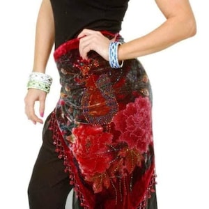 Beautiful RED Peacock Beaded Bohemian Tribal Hip Scarf Belt
