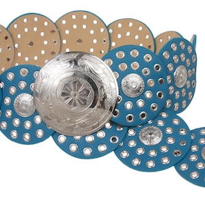 Turquoise Blue Moroccan Disc Bohemian Tribal Leather Belt