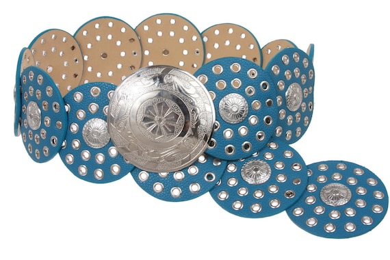 Boho Turquoise Embossed Leather Disc Belt - Large Amazon.com: Western Cowgirl Belt For Women Ladies Turquoise  main image 2