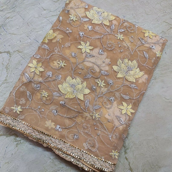 Large Taupe & Gold Super Sparkle Oblong Dupatta M… - image 1