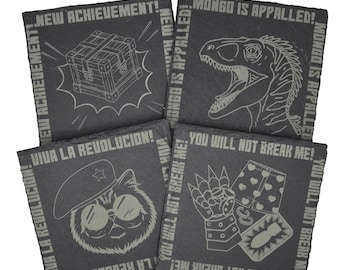 Posavasos de pizarra de Carl de Dungeon Crawler grabados con láser