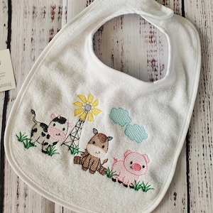 Farm Animal Bib | Farm Animals | Animal Bib | Baby Bibs | Cow, Pig and Horse | Farm Scene Bib | Baby Gift