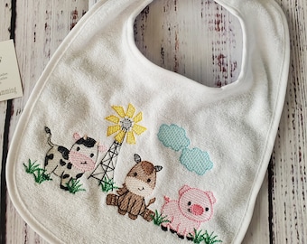 Farm Animal Bib | Farm Animals | Animal Bib | Baby Bibs | Cow, Pig and Horse | Farm Scene Bib | Baby Gift