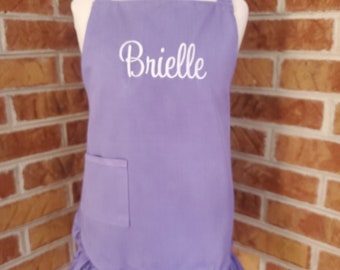 Monogrammed Ruffled Toddler Apron in Purple |  Kid Apron | Toddler Apron | Purple Apron | Kid Gift | Custom Kid Apron | Girl Apron