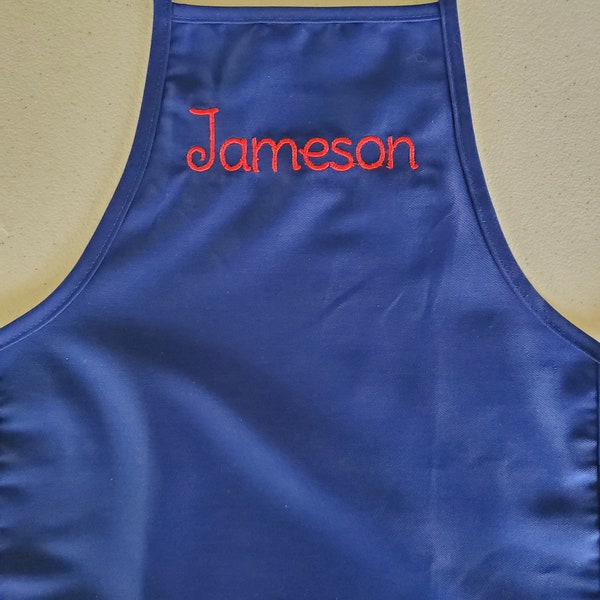 Blue Toddler apron/long bib; kids apron; blue apron; toddler apron; baby apron