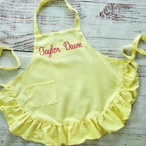 Yellow Monogrammed Ruffled Toddler Apron: Kids Cooking & Craft Apron