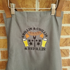 Barbeque Apron | Apron | Men&#39;s Apron | Craftsman Style Apron w/ Pockets | Custom Gift for Him | Embroidered Kitchen Apron