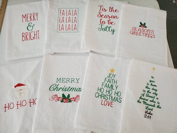 Embroidered Christmas Tea Towel | Festive Kitchen Decor