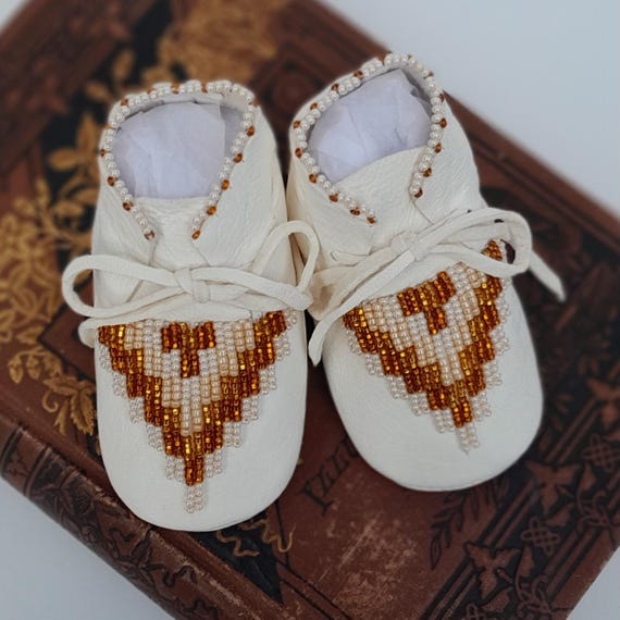 Gold Beaded Leather Baby Girl Moccasins Baby Footwear Infant Crib Booties Newborn Shower Gift Girl 1st Birthday Gift Heirloom Baby Gift Etsy
