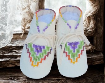 Beaded Baby Moccasins: Native American Made Deerskin Soft Shoes