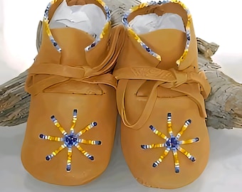 Native American Beaded Baby Moccasins: Southwest Deer Hide Shoes