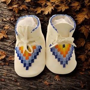 Handmade Beaded Deer Hide Baby Moccasins: Native American Style