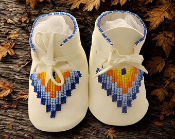 Handmade Beaded Deer Hide Baby Moccasins: Native American Style