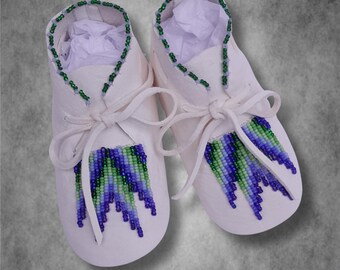Beaded Baby Moccasins: Native American Style Deerskin Crib Shoes