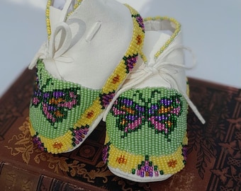 Heirloom Beaded Leather Baby Moccasins: Native American Made