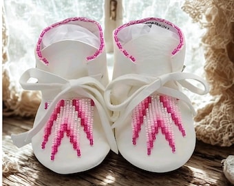 Handmade Beaded Baby Moccasins: Native American Made Soft-Soled Deer Hide Shoes