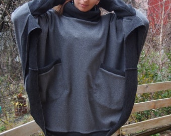 Fleece Turtleneck Poncho Cape: Women's Oversized Poncho with Pockets