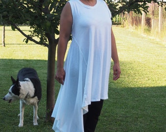 Asymmetric Tunic Dress, Long Jersey Tunic, Summer White Tunic, Women Maxi Tunic, Tank Tunic, Plus Size Tunic Dress, Oversize, Nara AT028