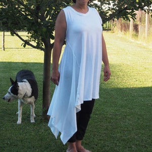 Asymmetric White Tunic Dress: Long Jersey Maxi Tunic, Plus Size