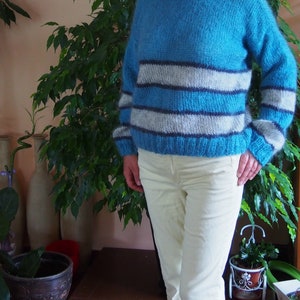 Women Mohair Sweater, Blue Striped Sweater By NaraAtelier, Plus Size Available, Nara PP040