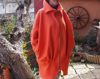 Orange Extravagant Coat, Women Wool Coat, Trendy Plus Size Coat, Zipper Coat, High Collar Coat, Oversized Coat, Women Winter Coat,Nara DP024