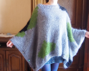 Mohair Sweater, Oversized Knit Tunic, Mohair Knit Poncho, Loose Women Tunic, Hand Knit Tunic, Women Knit Cape, Boho Sweater, Nara PP039