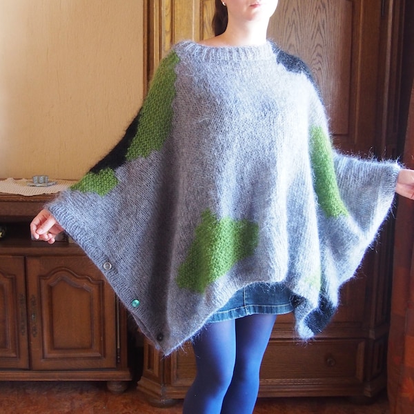 Mohair Sweater, Oversized Knit Tunic, Mohair Knit Poncho, Loose Women Tunic, Hand Knit Tunic, Women Knit Cape, Boho Sweater, Nara PP039