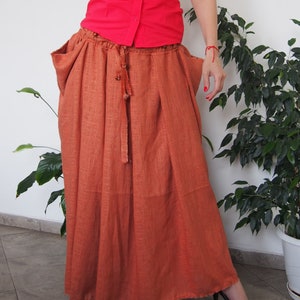 Long Linen Maxi Skirt with Pockets - Flare Summer Clothing