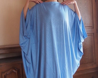 Asymmetric Blue Kaftan Maxi Dress: Oversized Boho Tunic