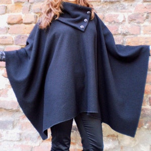 Women Wool Poncho, Comfortable Wear, Warm Poncho, Oversize Outerwear, Women Cape, Turtleneck Cape, Plus Size Clothing, Loose, Nara PCH002 image 2