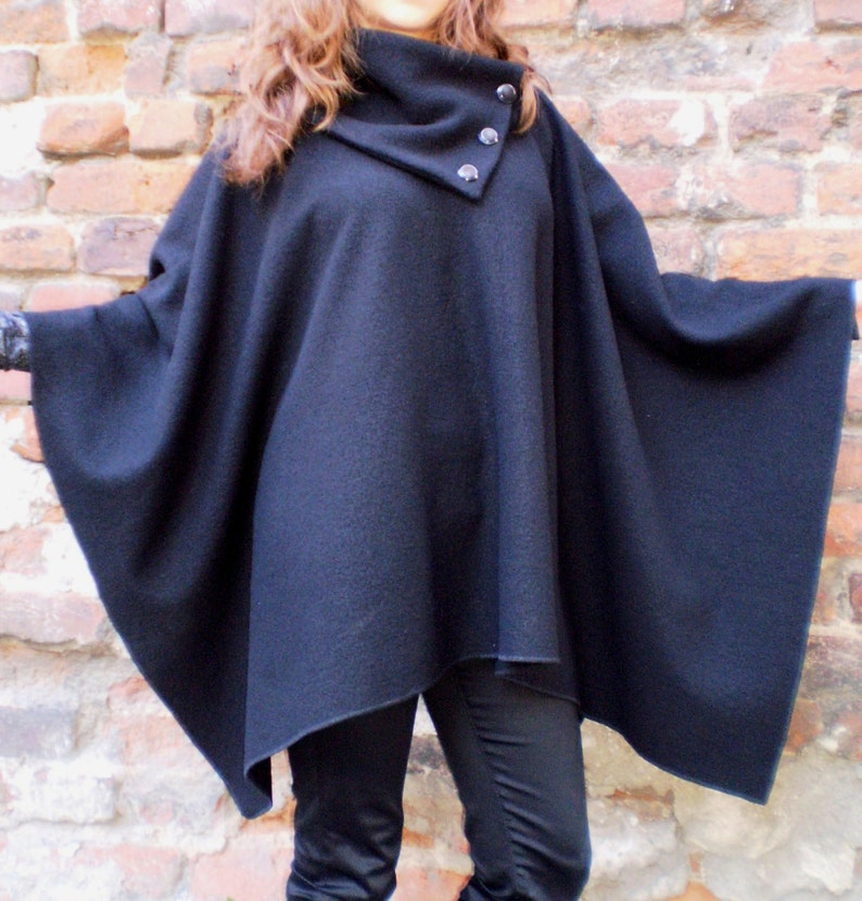 Women Wool Poncho, Comfortable Wear, Warm Poncho, Oversize Outerwear, Women Cape, Turtleneck Cape, Plus Size Clothing, Loose, Nara PCH002 image 2