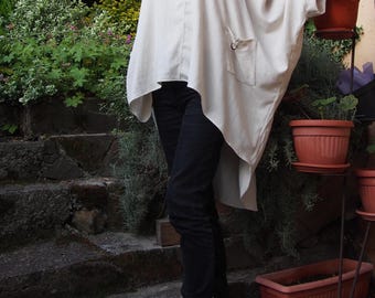 Túnica de lino asimétrica: estilo maxi oversize, ropa de talla grande