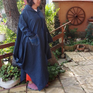 Plus Size Denim Hooded Coat: Long Loose Cardigan
