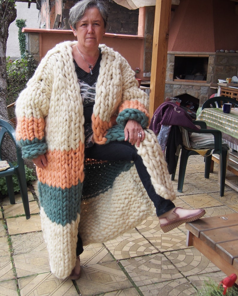 Maxi Chunky Knit Cardigan Oversized Knitted Cardigan Blanket Etsy