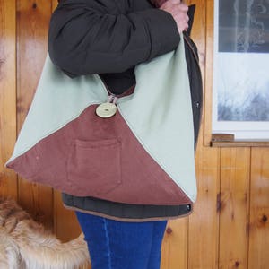 Two-Tone Linen Hobo Bag: Handmade Japanese Origami Tote