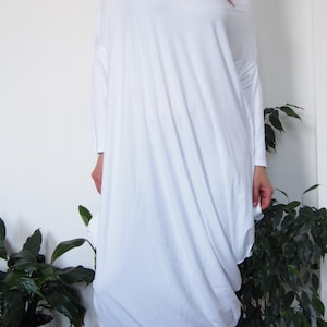 White Maxi Dress: Viscose Lycra Blend, Asymmetric Kaftan Tunic