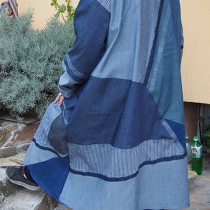 Patchwork Denim Long Coat: Plus Size Loose Cardigan