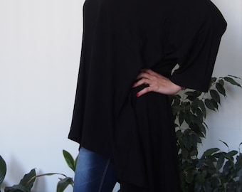 Asymmetric Over-Sized Tunic Long Jersey Tunic Top Long Blouse & Nara AT026