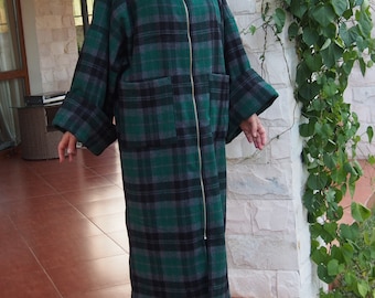 Vintage Plaid Wool Trench Coat: Women's Warm Winter Outwear