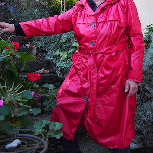Women Waterproof Cloak70&#39;s style,  Red  Raincoat Coat, Hooded Raincoat,  Maxi Rain Jacket, Nara SHP015