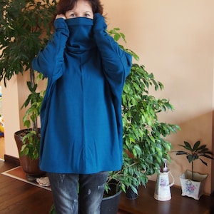 Cotton Turtleneck Tunic Top: Oversized Long Sleeve Dress